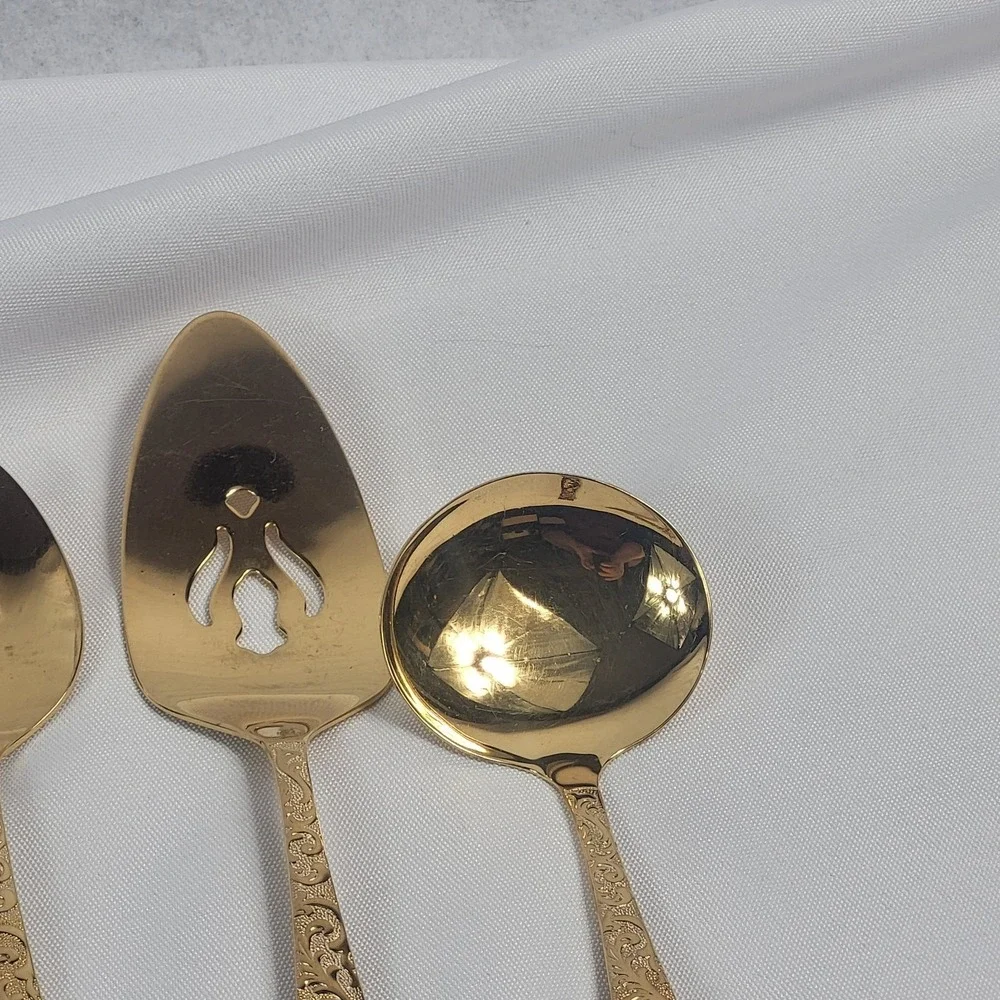 Americana Golden Heritage Pie Server Slotted Spoon Ladle Golden Scroll Design IS
